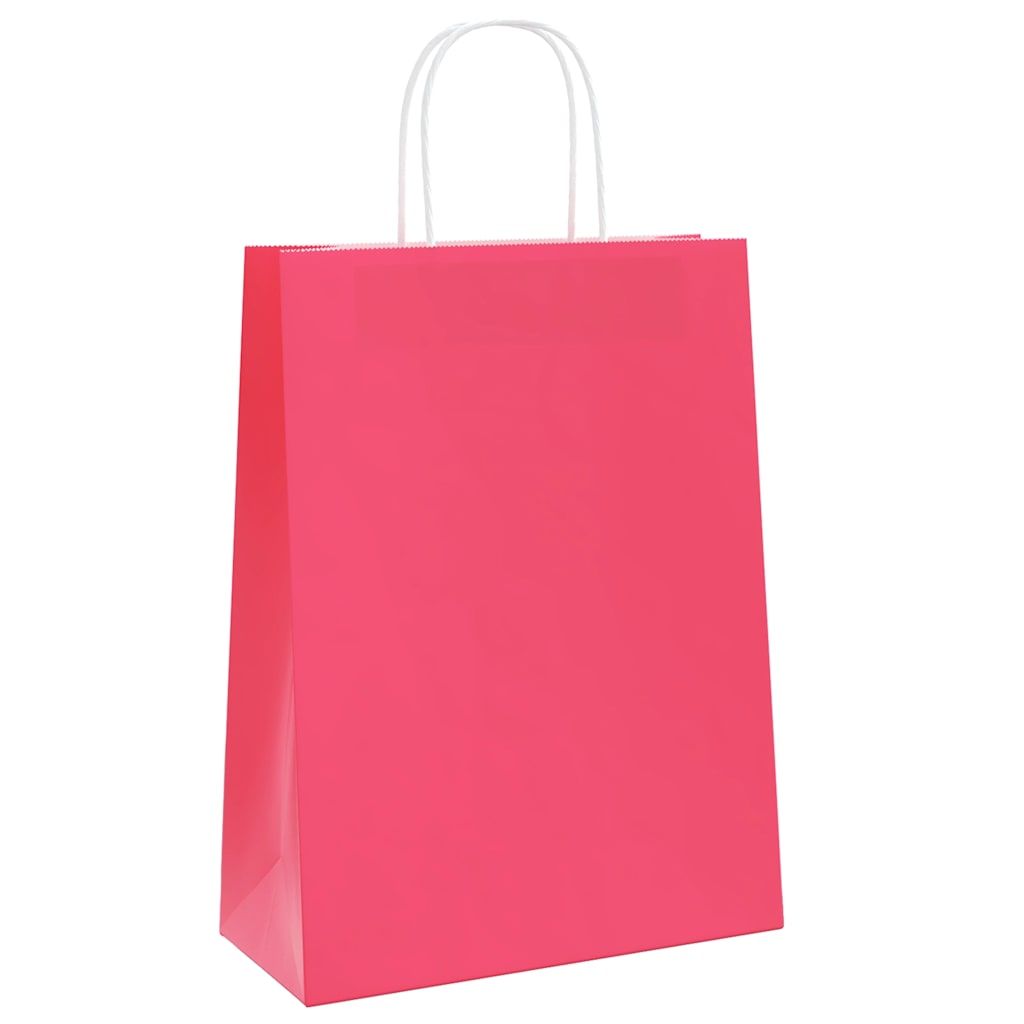 Sacos de papel 50 unid com alças rosa 26x12x35 cm
