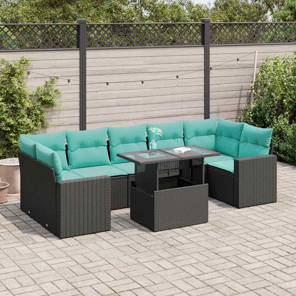 8 Pcs conjunto sofás jardim com almofadões vime PE/acácia preto