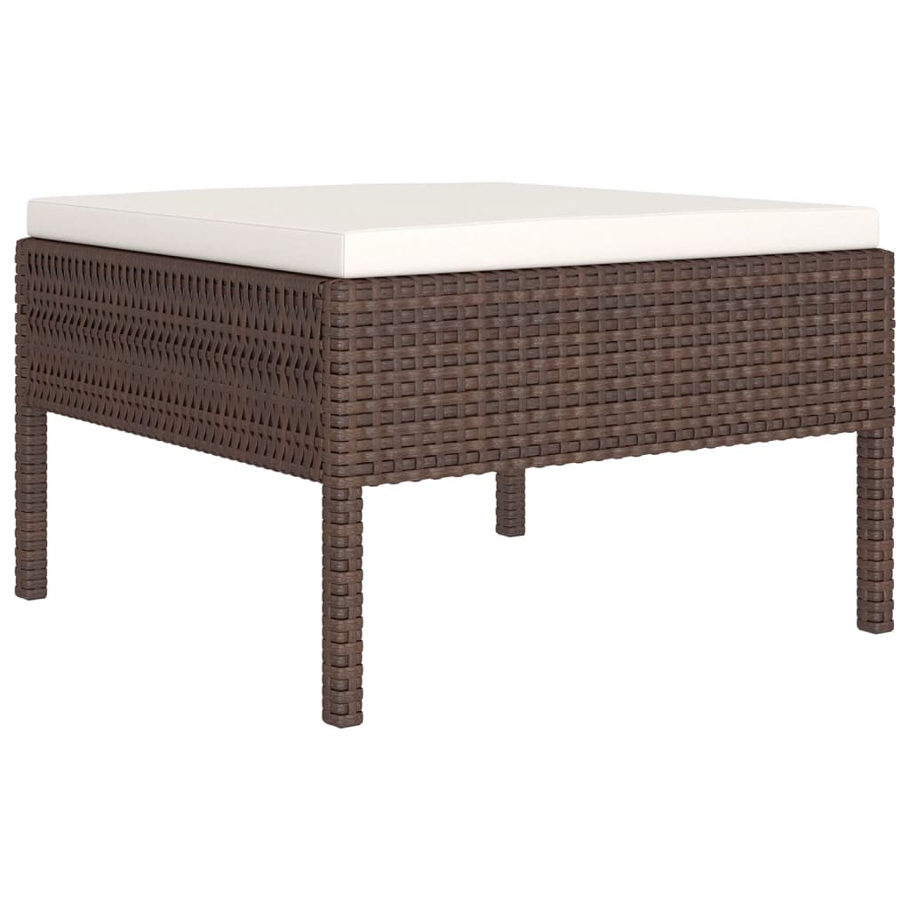 9 Pcs conjunto lounge jardim c/ almofadões vime PE castanho