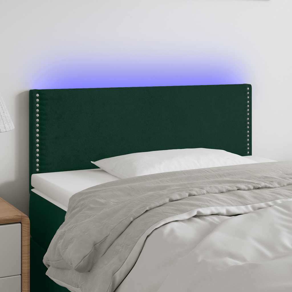 Cabeceira de cama c/ luzes LED veludo 80x5x78/88cm verde-escuro