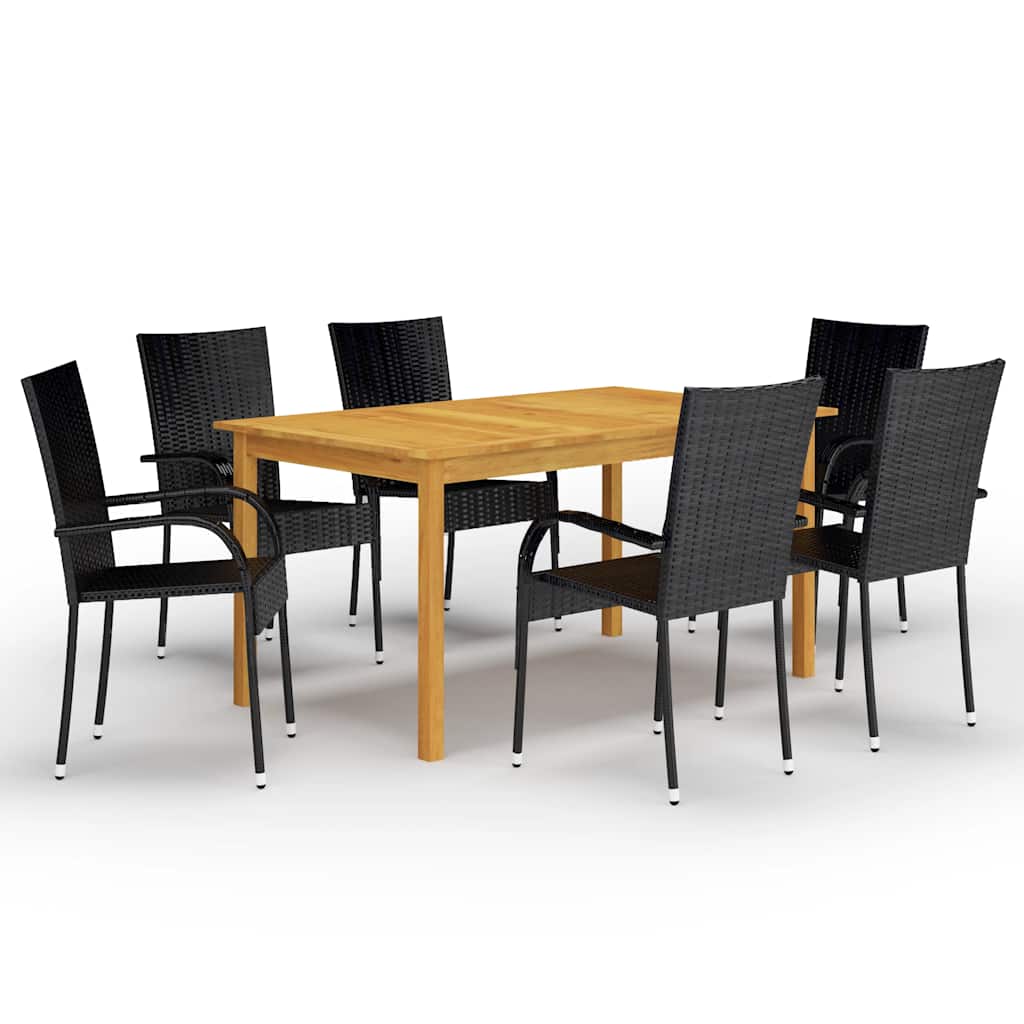 7 Pcs conjunto de jantar para jardim preto