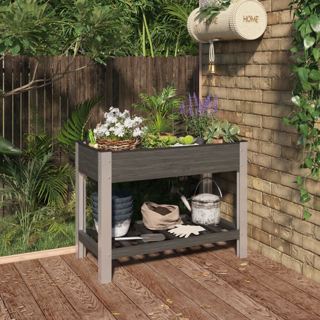 Canteiro elevado jardim c/ prateleira 100x50x75 cm wpc cinzento