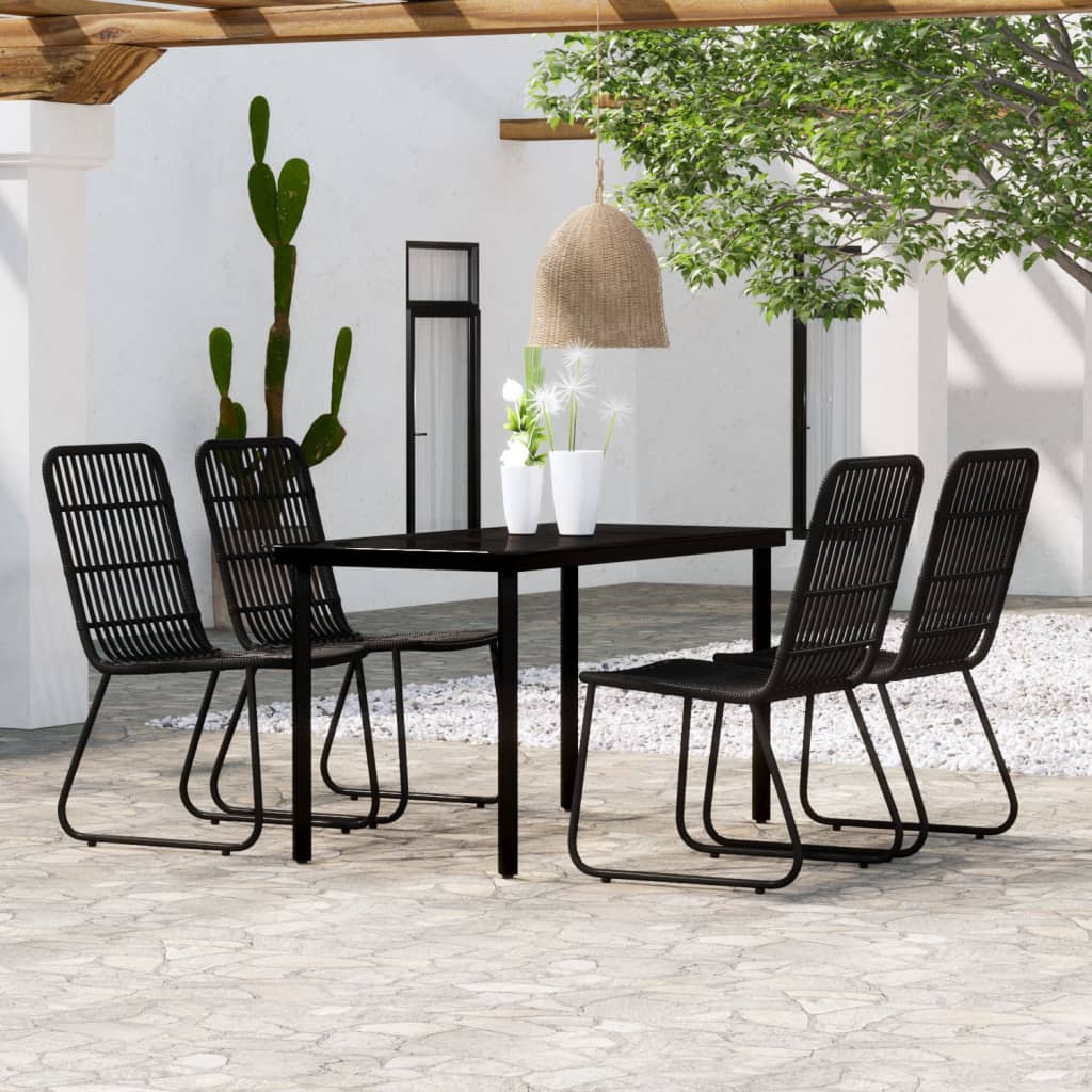 5 Pcs conjunto de jantar para jardim preto