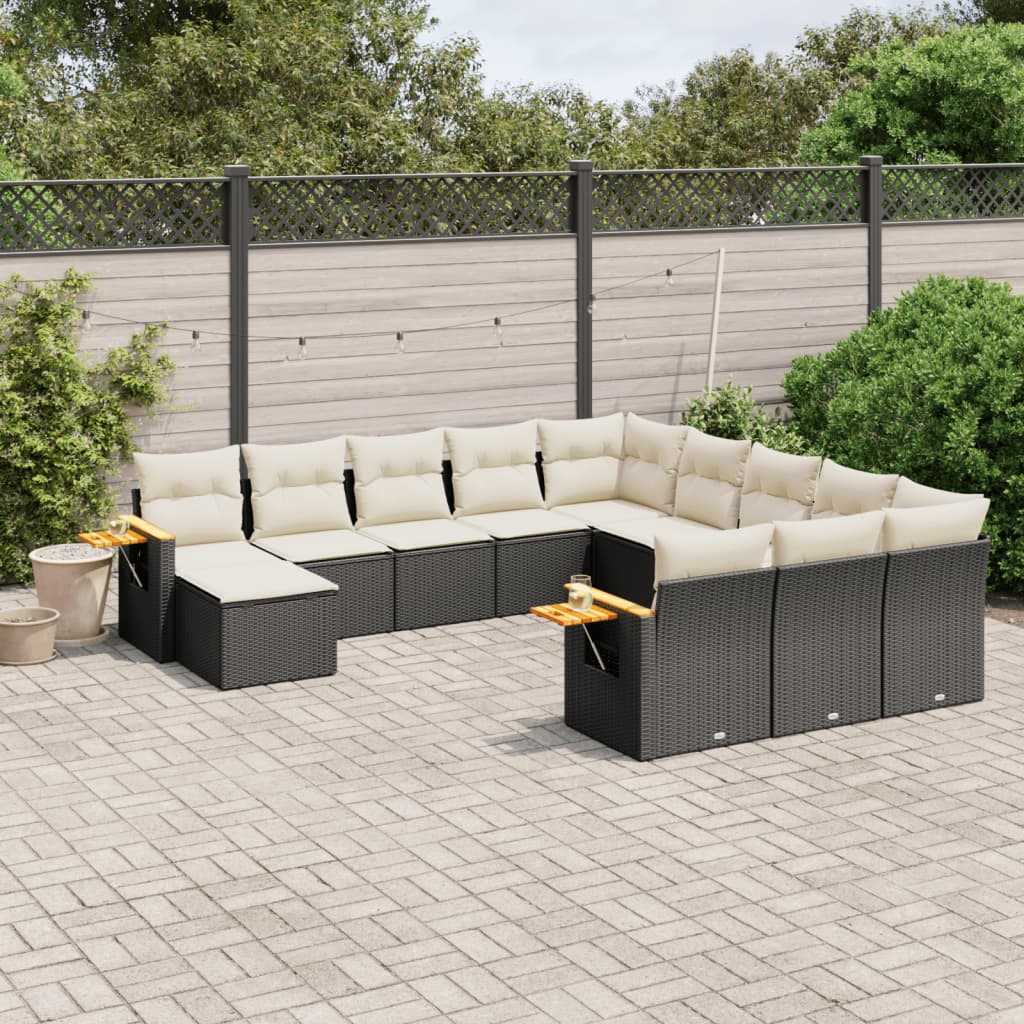 11 Pcs conjunto sofás de jardim c/ almofadões vime PE preto