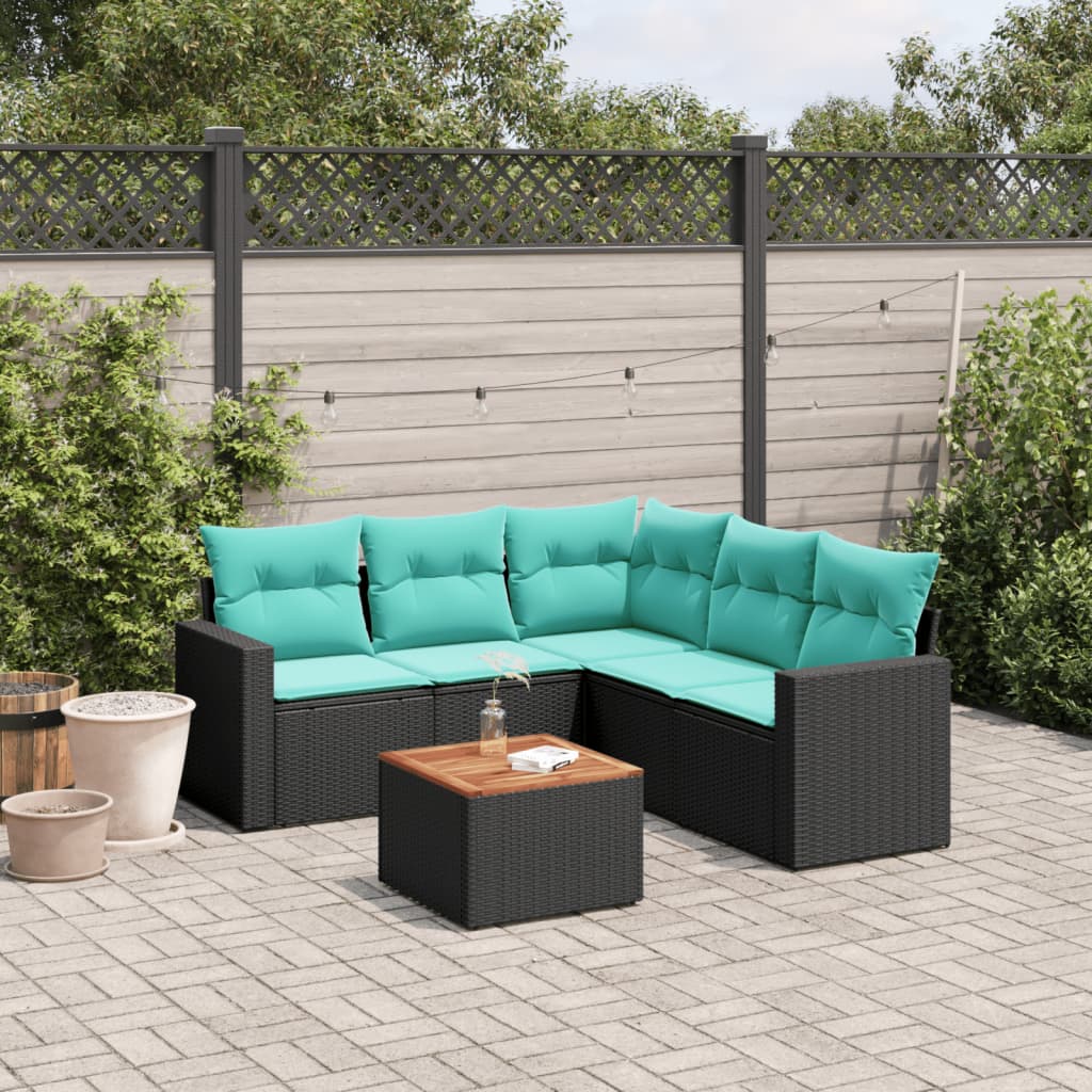 6 Pcs conjunto de sofás p/ jardim c/ almofadões vime PE preto