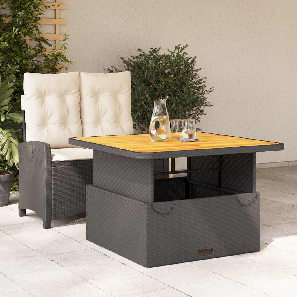2 Pcs conjunto de jantar p/ jardim c/ almofadões vime PE preto