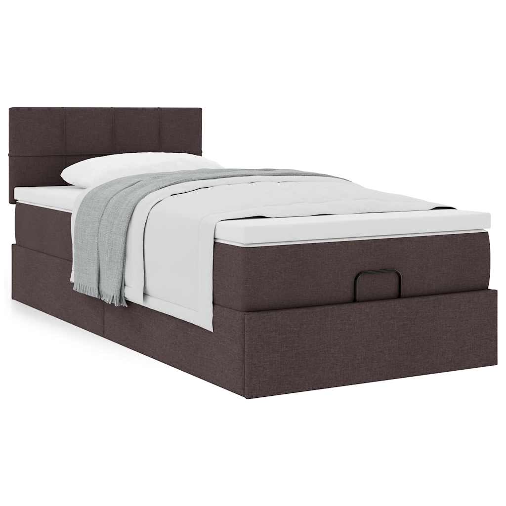 Cama otomana com colchão 90x200 cm tecido castanho escuro