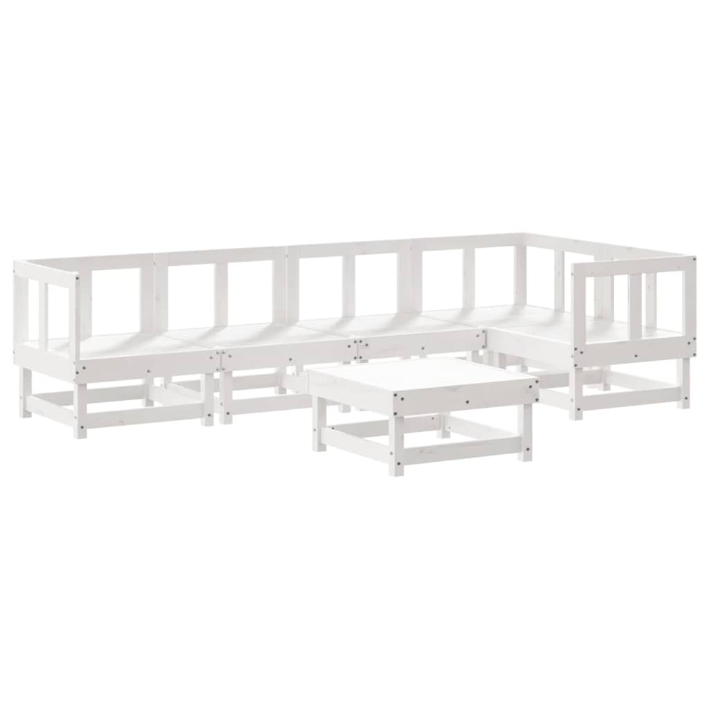 6Pcs conjunto lounge jardim c/ almofadões madeira maciça branco