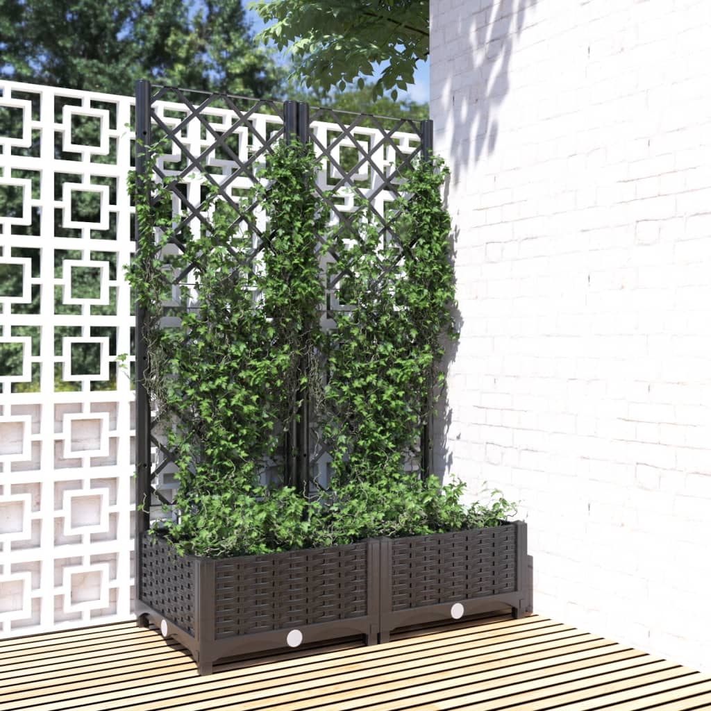 Vaso de jardim com treliça preto 80x40x121,5 cm PP