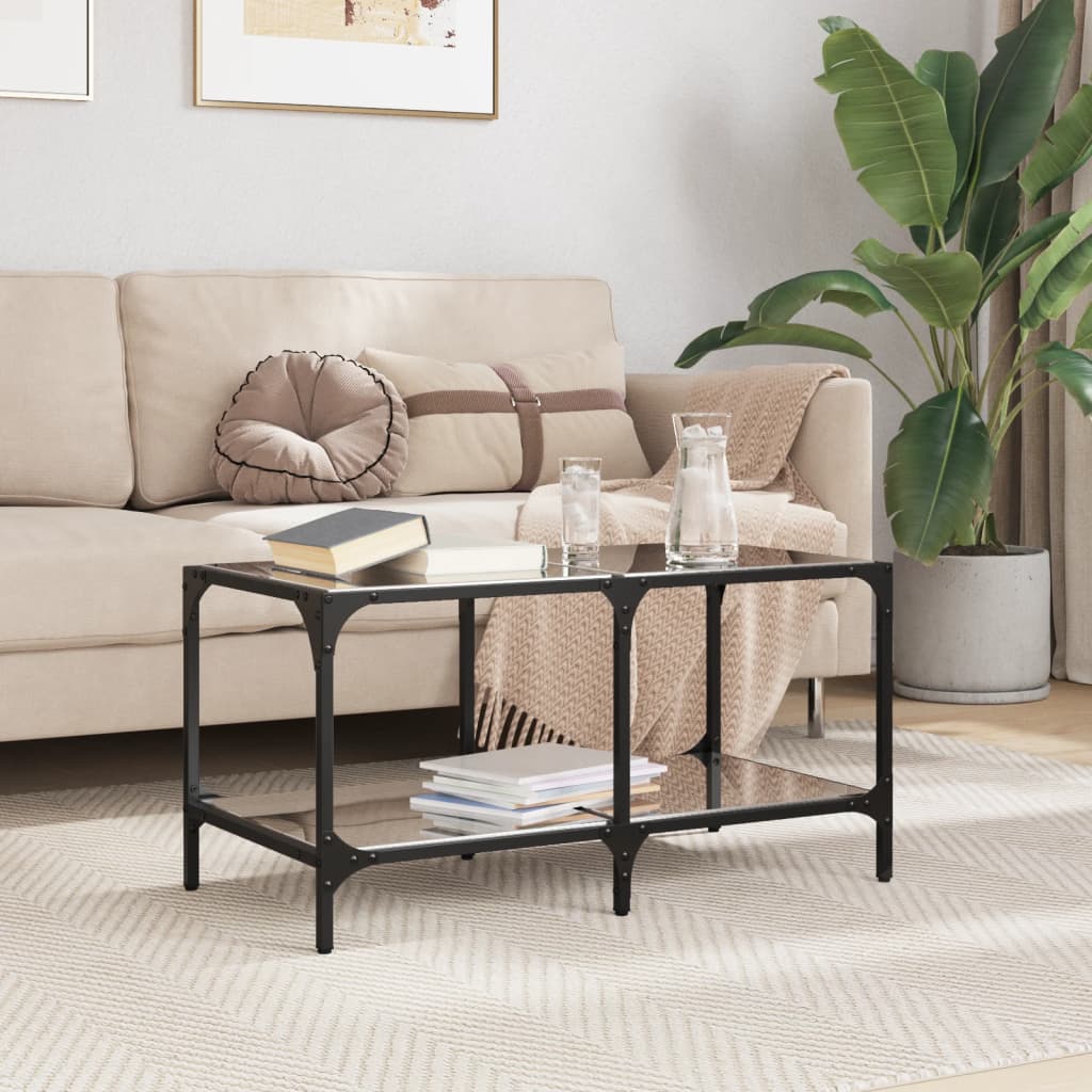 Mesa de centro com topo em vidro preto 78,5x40x40 cm aço