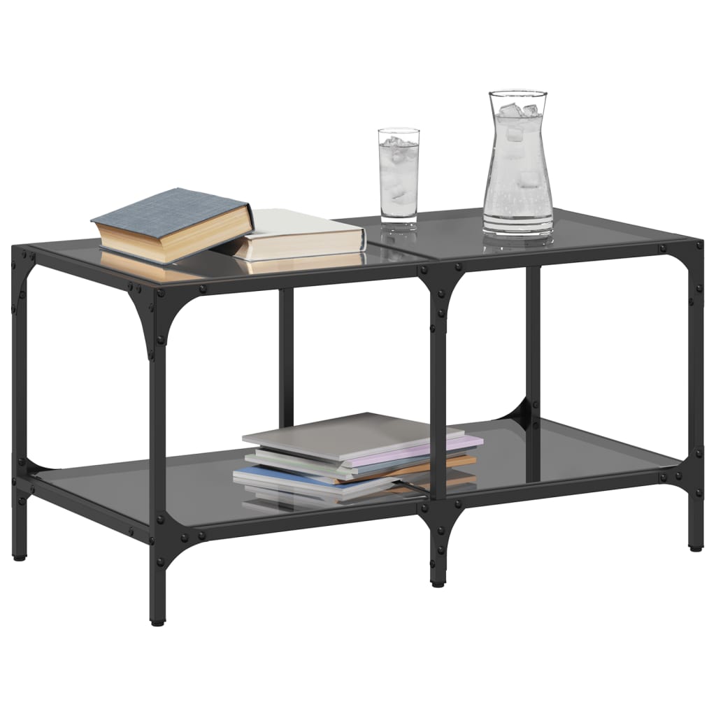 Mesa de centro com topo em vidro preto 78,5x40x40 cm aço