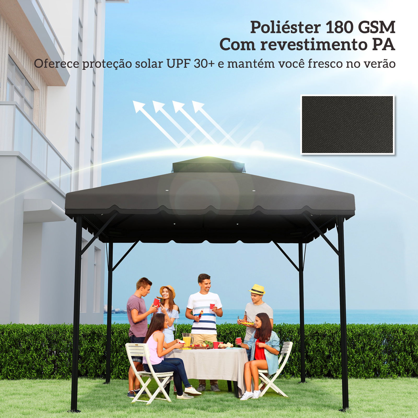 Toldo de substituição 3x3 m com teto duplo orifícios de drenagem e upf 30+ apenas toldo não inclui estrutura cinzento claro