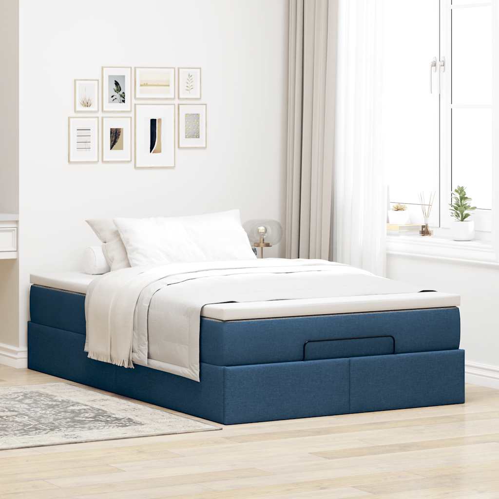 Estrutura de cama otomana com colchão 120x190 cm tecido azul