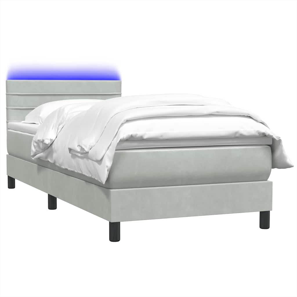 Cama box spring c/ colchão e LED cinzento-claro 80x220 cm veludo