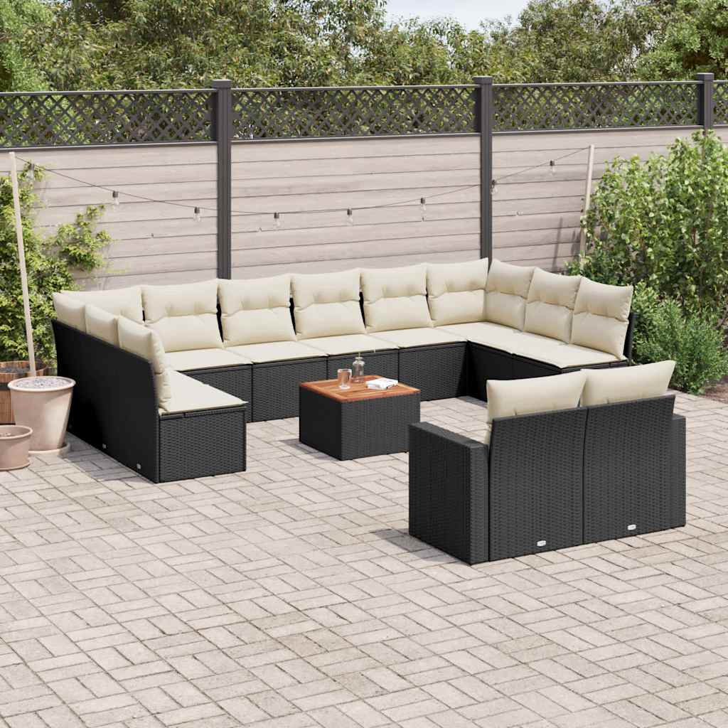 13 Pcs conjunto de sofás de jardim com almofadões vime PE preto