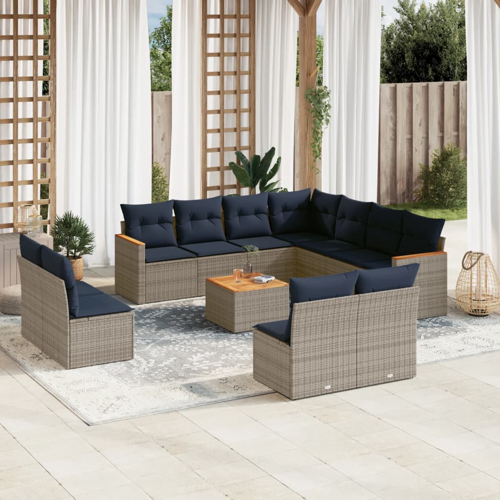 Conjunto de sofá de jardim com 12 peças e almofadas em rattan sintético cinza