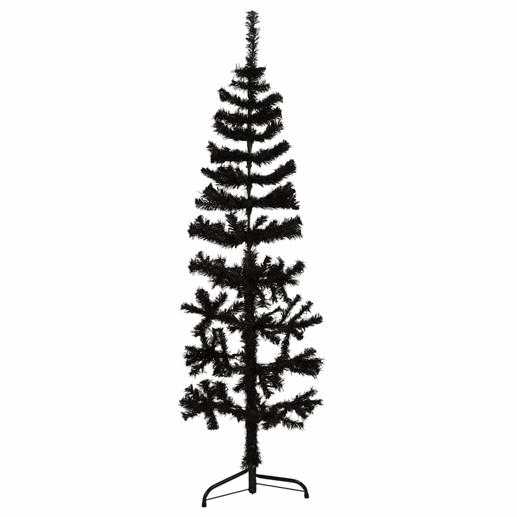 Meia árvore de natal fina com suporte 150 cm preto