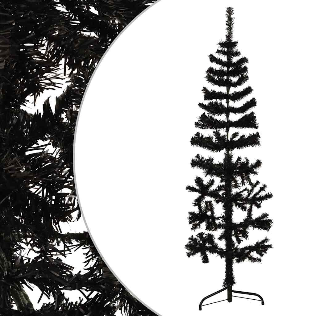 Meia árvore de natal fina com suporte 150 cm preto