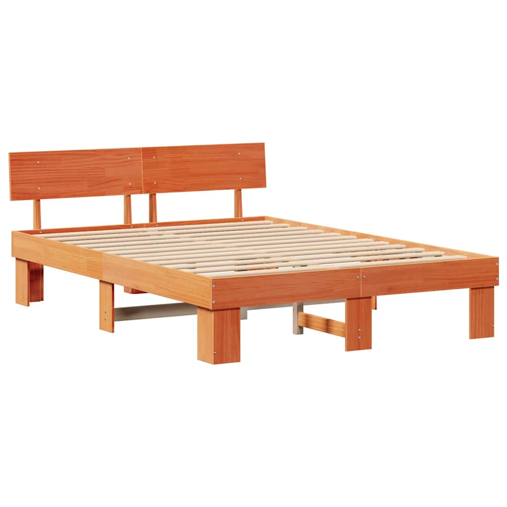 Estrutura da cama com cabeceira marrom cera 140 x 200 cm