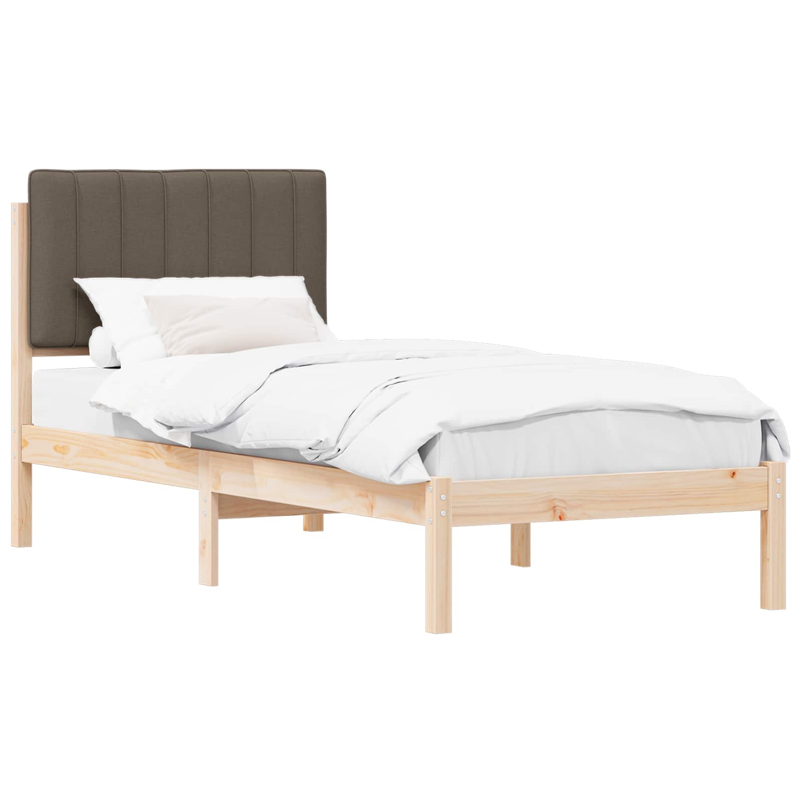 Estrutura de cama com cabeceira estofada cinzento-acastanhado