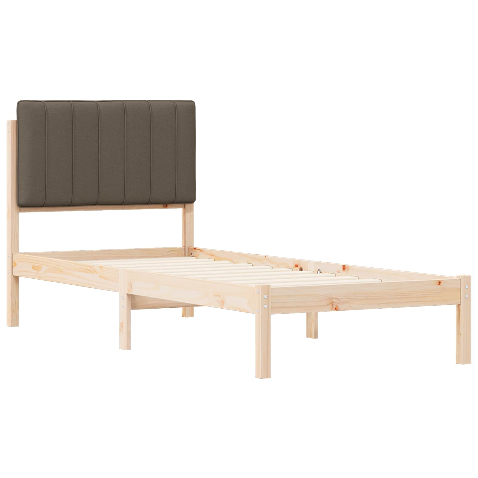 Estrutura de cama com cabeceira estofada cinzento-acastanhado