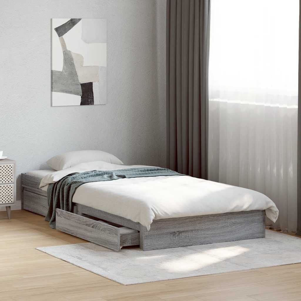 Estrutura de cama c/ gavetas derivados madeira cinza sonoma