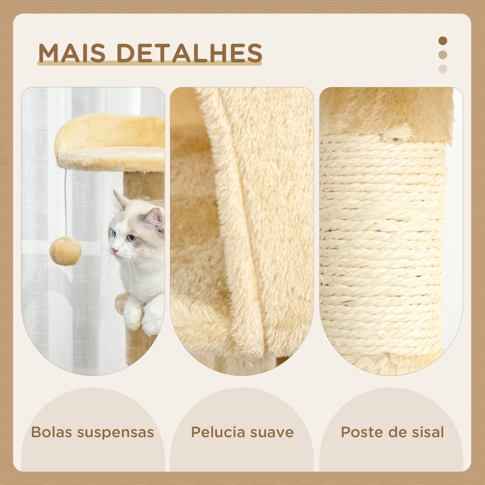 Árvore de gato com plataformas cabines bolas de jogo bege 40x40x114cm