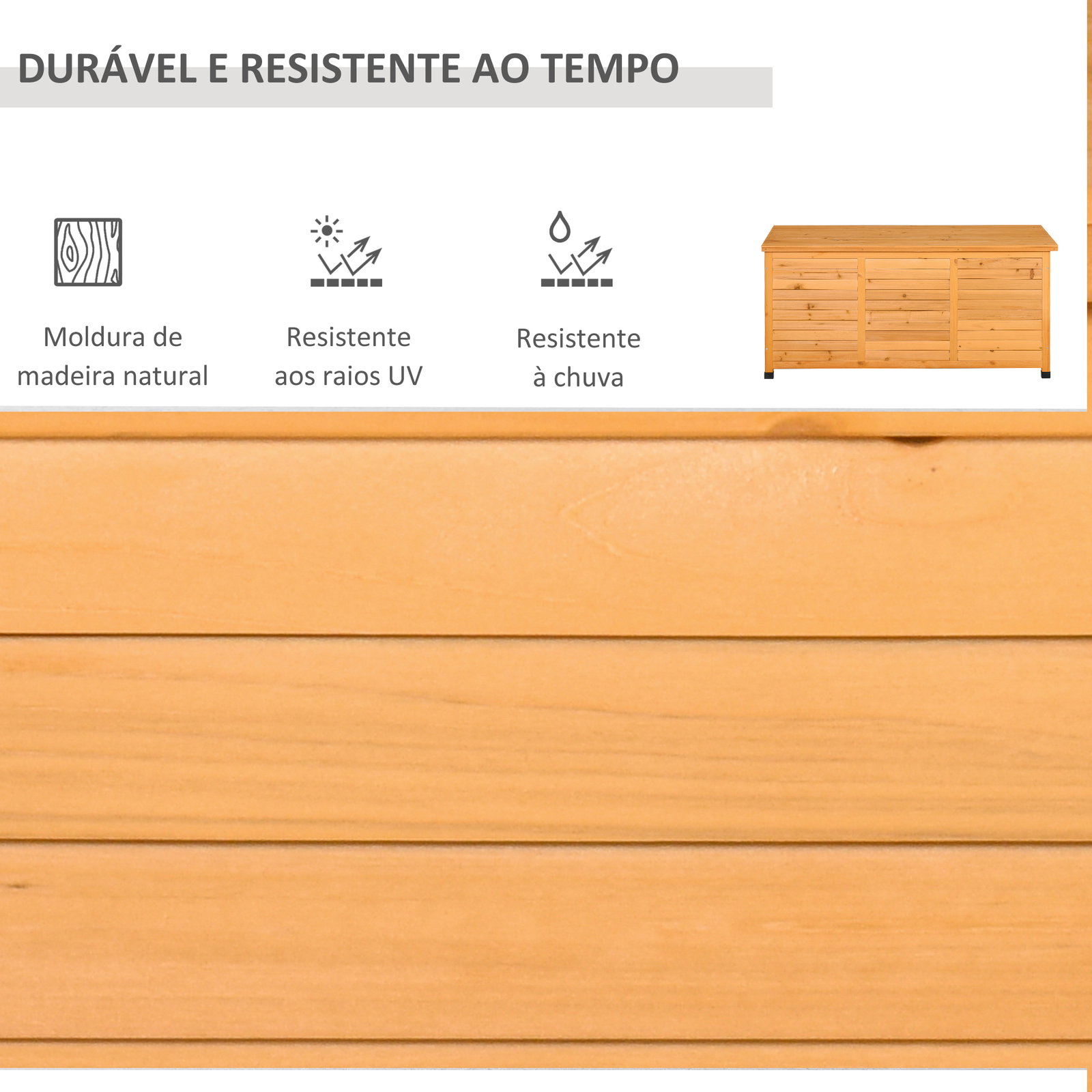 Baú de armazenamento baú de madeira de jardim com tampa abatível e desenho de persiana 127x56x60 cm madeira