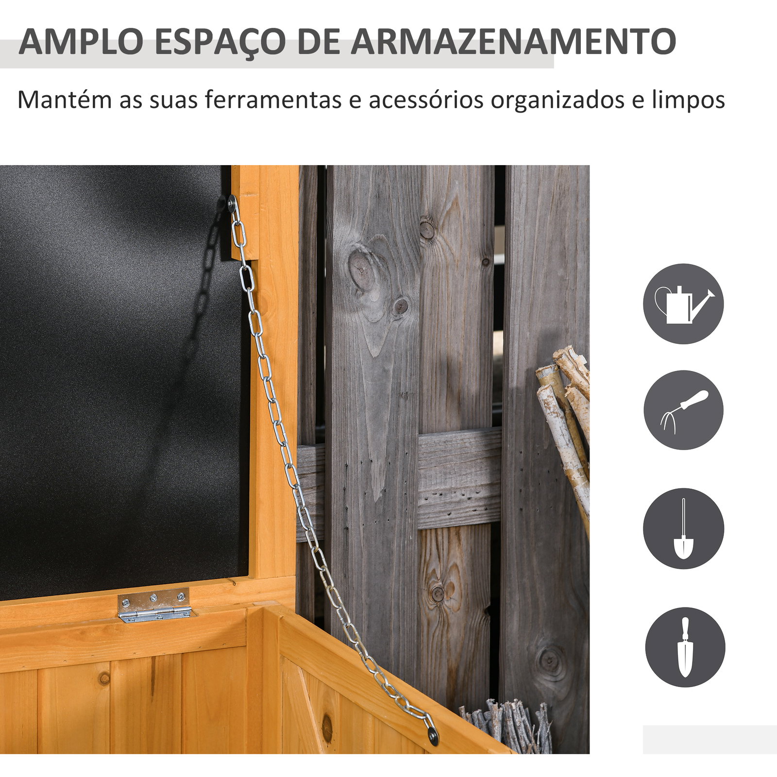 Baú de armazenamento baú de madeira de jardim com tampa abatível e desenho de persiana 127x56x60 cm madeira
