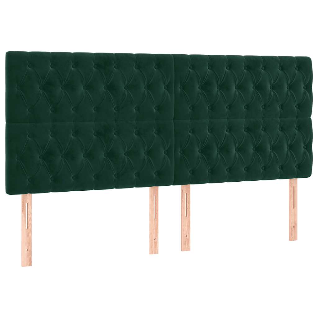 Cabeceira de cama c/ LED veludo 180x7x118/128 cm verde-escuro