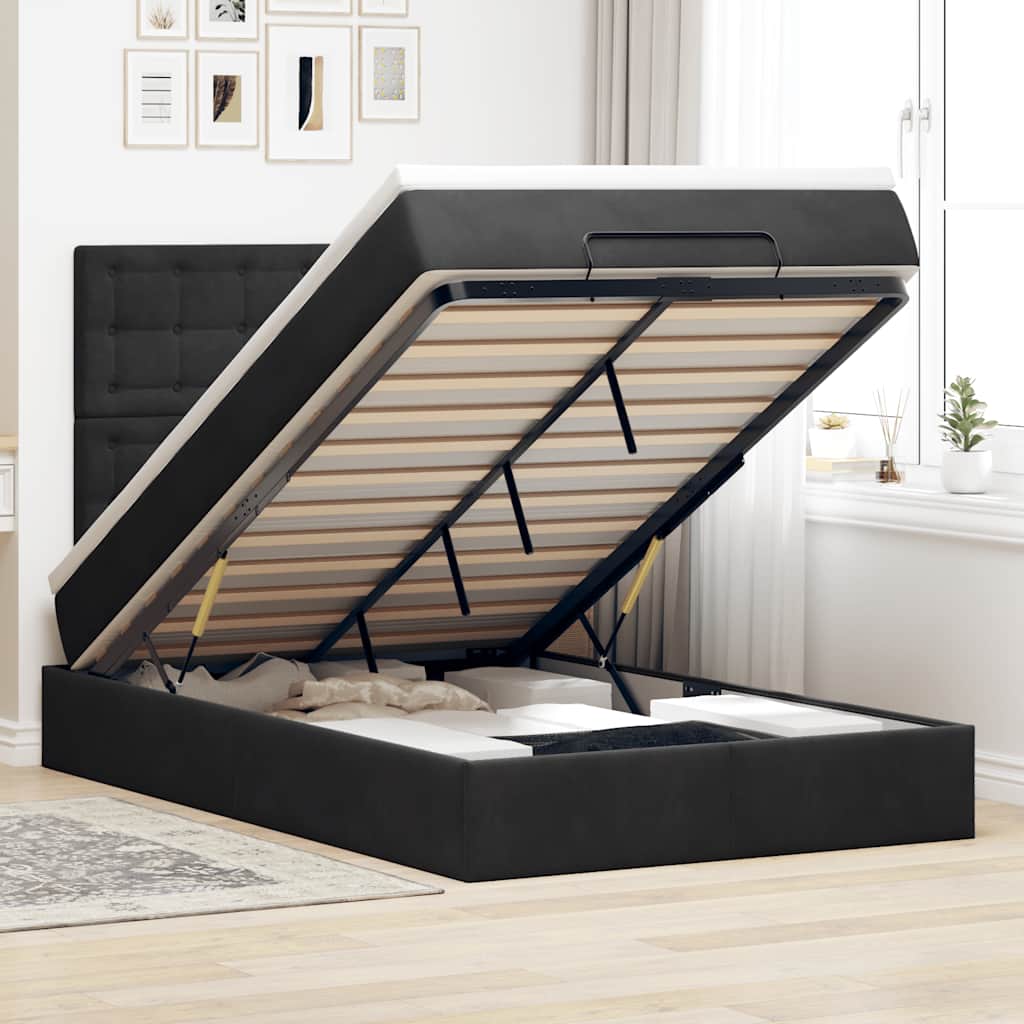 Estrutura de cama otomana com colchões preto 120x190 cm veludo