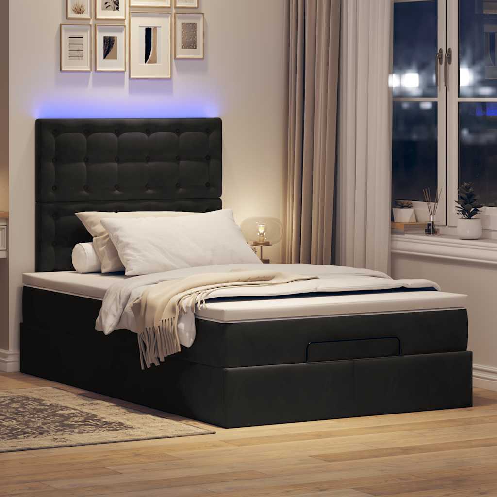 Estrutura de cama otomana com colchões preto 120x190 cm veludo