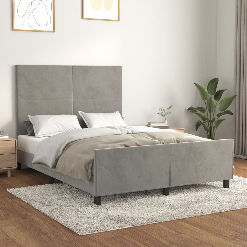 Estrutura de cama sem colchão 140x190 cm veludo cinzento-claro