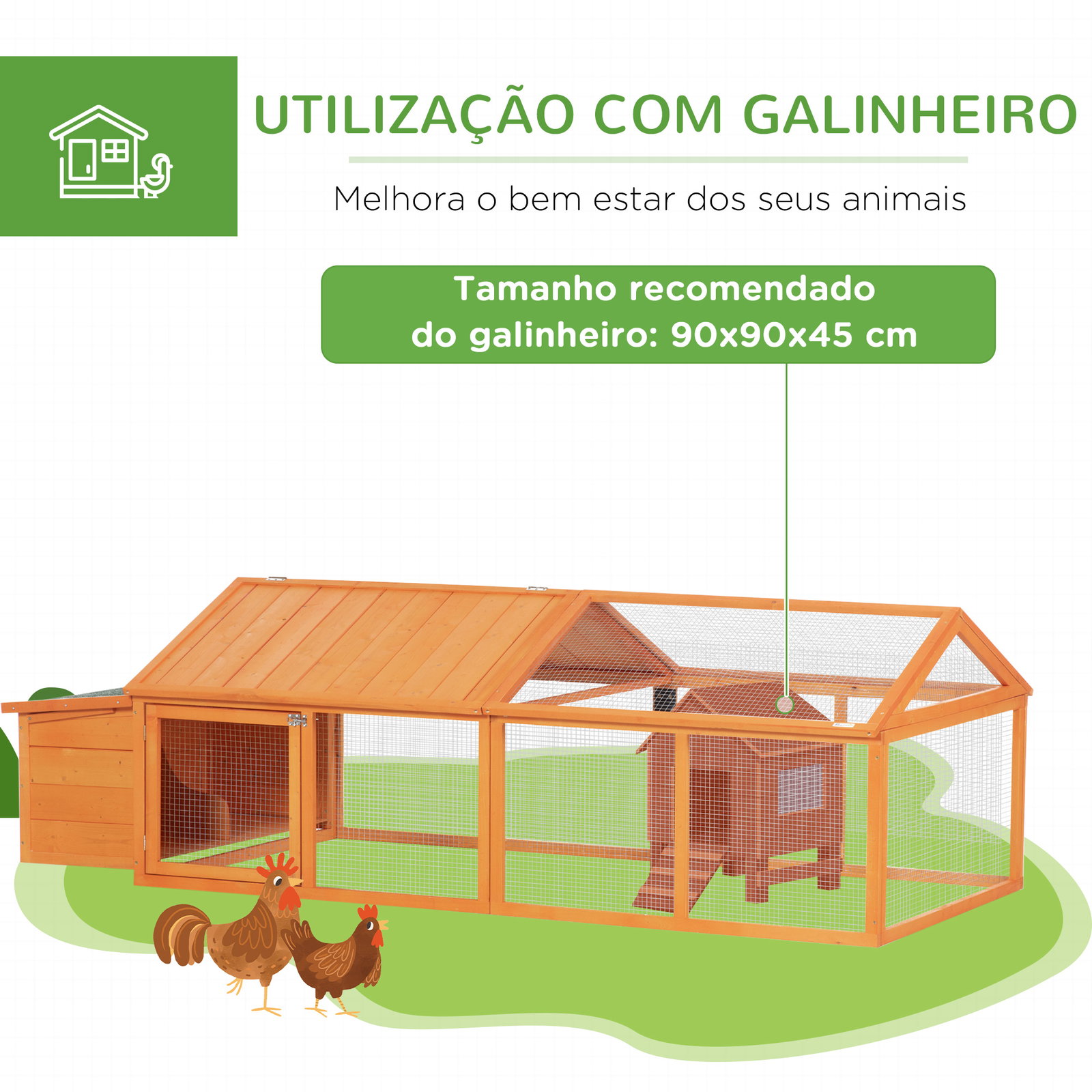 Galinheiro de madeira para 4-8 galinhas com ninho área aberta de 2,1 ㎡ 240x112,5x76cm madeira de abeto
