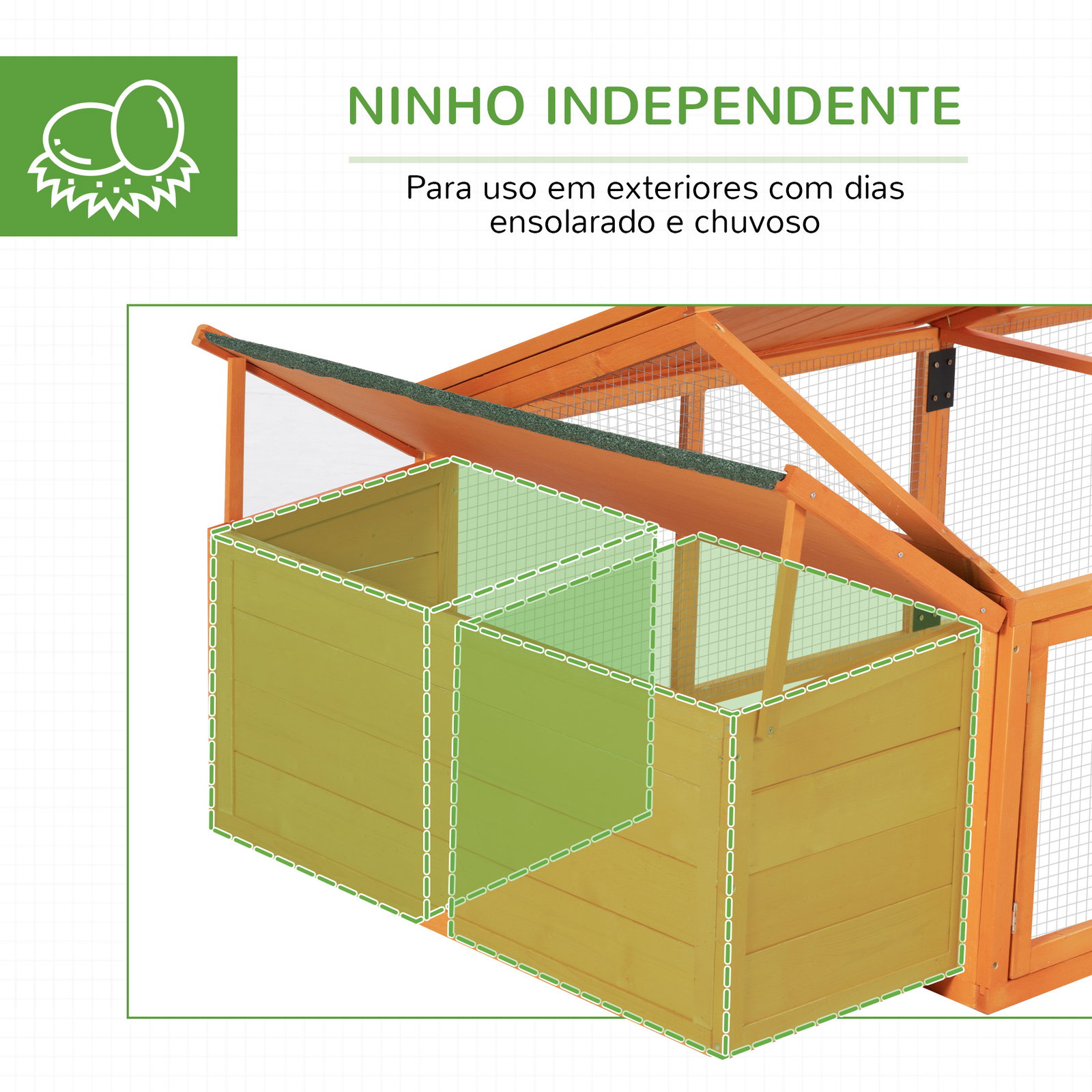 Galinheiro de madeira para 4-8 galinhas com ninho área aberta de 2,1 ㎡ 240x112,5x76cm madeira de abeto