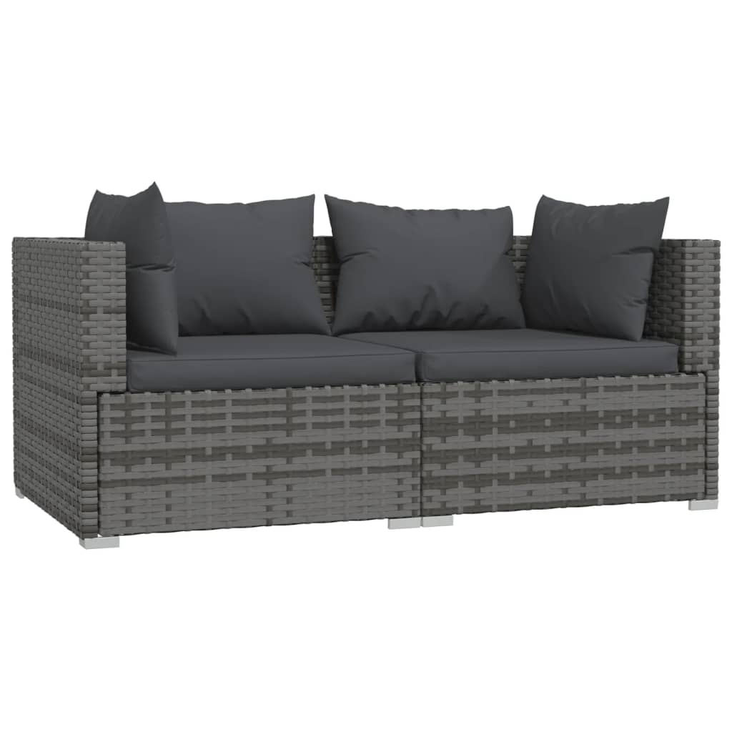 3 Pcs conjunto lounge de jardim c/ almofadões vime PE cinzento