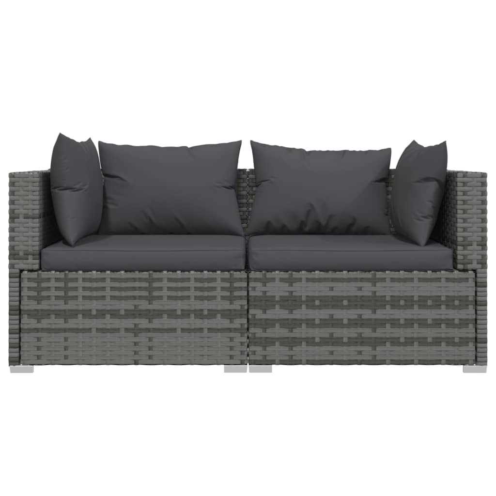 3 Pcs conjunto lounge de jardim c/ almofadões vime PE cinzento