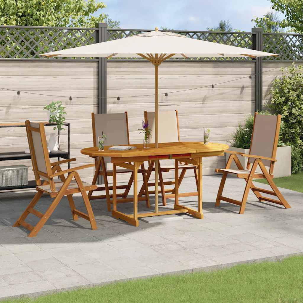 5 Pcs conjunto de jantar para jardim acácia maciça e textilene