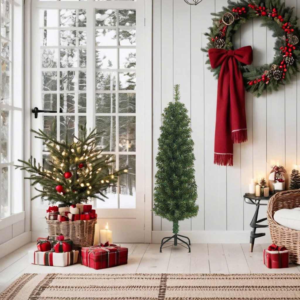 Árvore de natal artificial fina com suporte 150 cm PVC verde