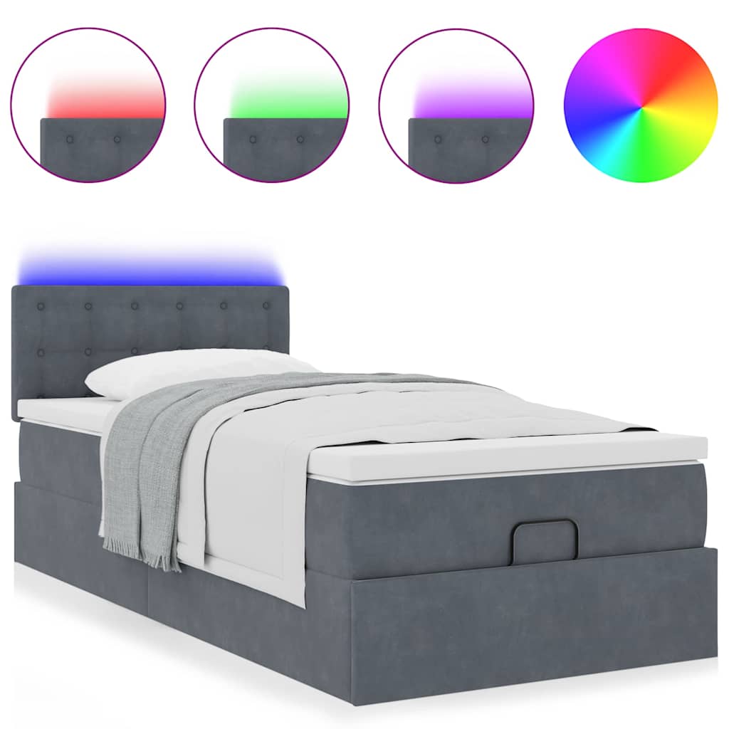 Estrutura cama otomana colchão 80x200 cm veludo cinzento escuro