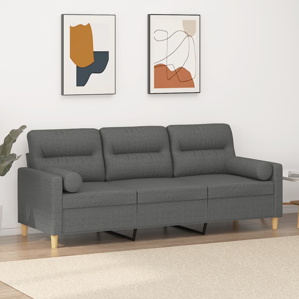 Sofá 3 lugares + almofadas decoração 180 cm tecido cinza-escuro
