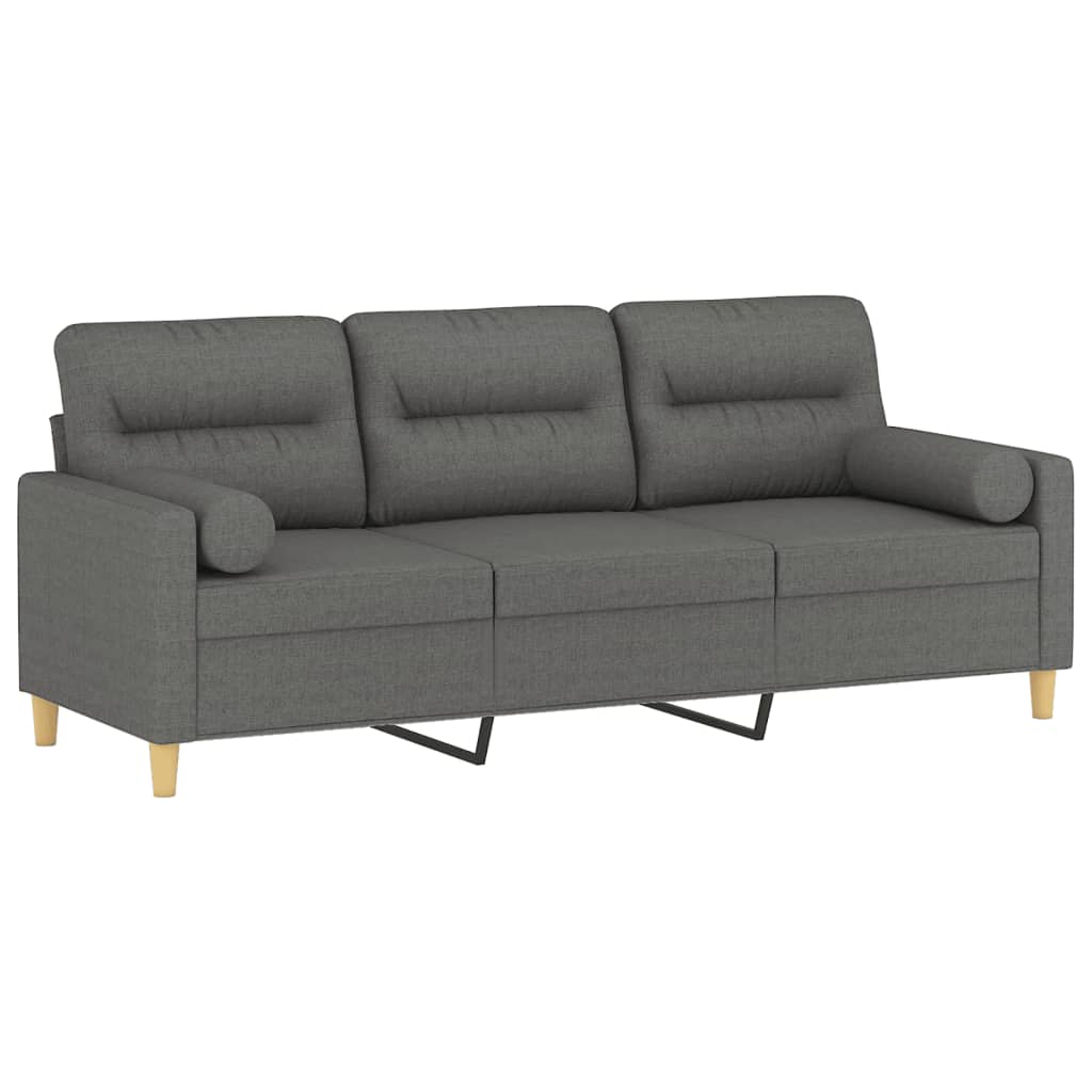 Sofá 3 lugares + almofadas decoração 180 cm tecido cinza-escuro