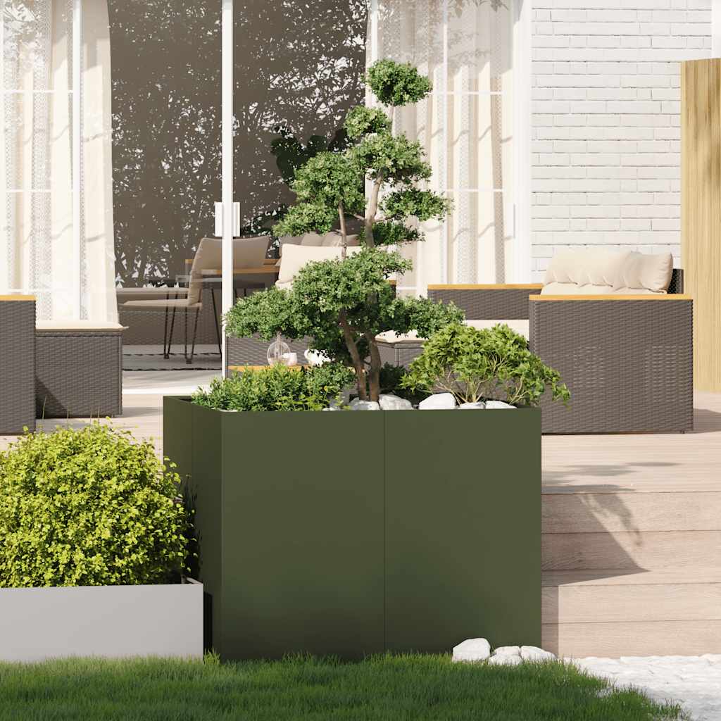 Vaso floreira 100x100x80 cm aço verde azeitona
