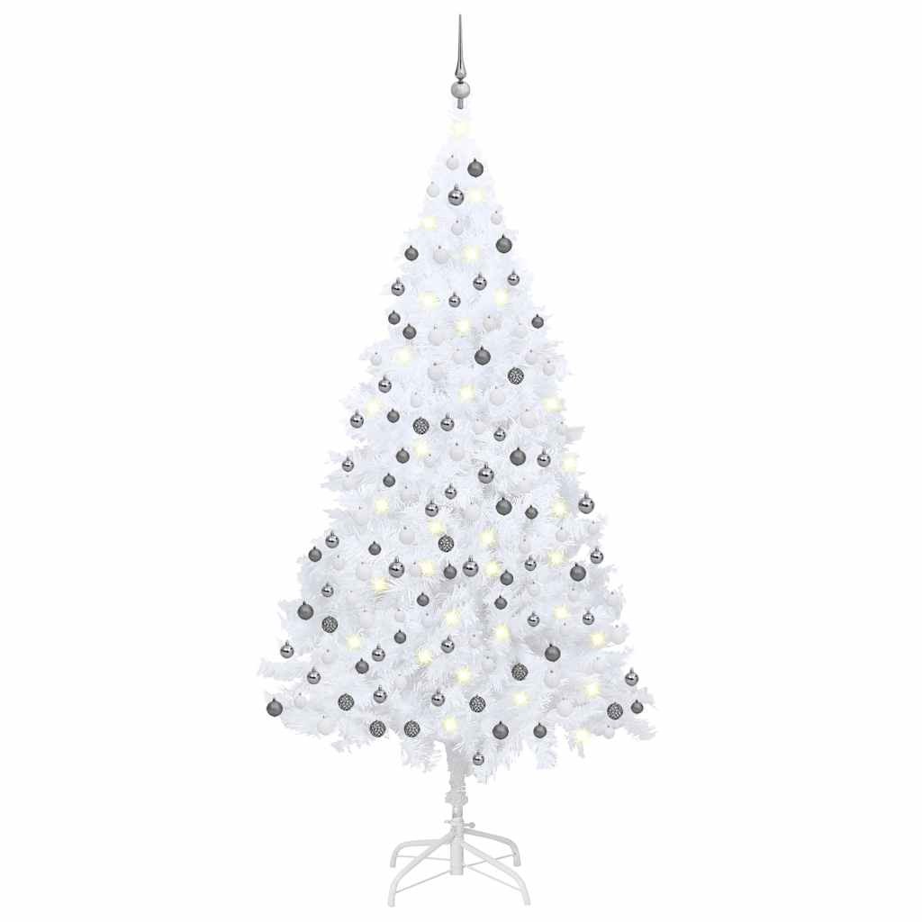 Árvore natal artificial pré-iluminada c/ bolas branco