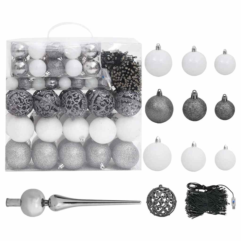 Árvore natal artificial pré-iluminada c/ bolas branco