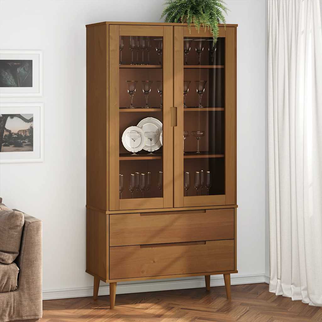 Vitrina molde 90x35x175 cm pinho maciço castanho