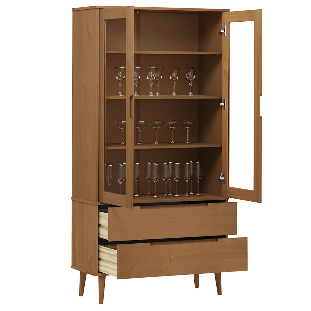 Vitrina molde 90x35x175 cm pinho maciço castanho