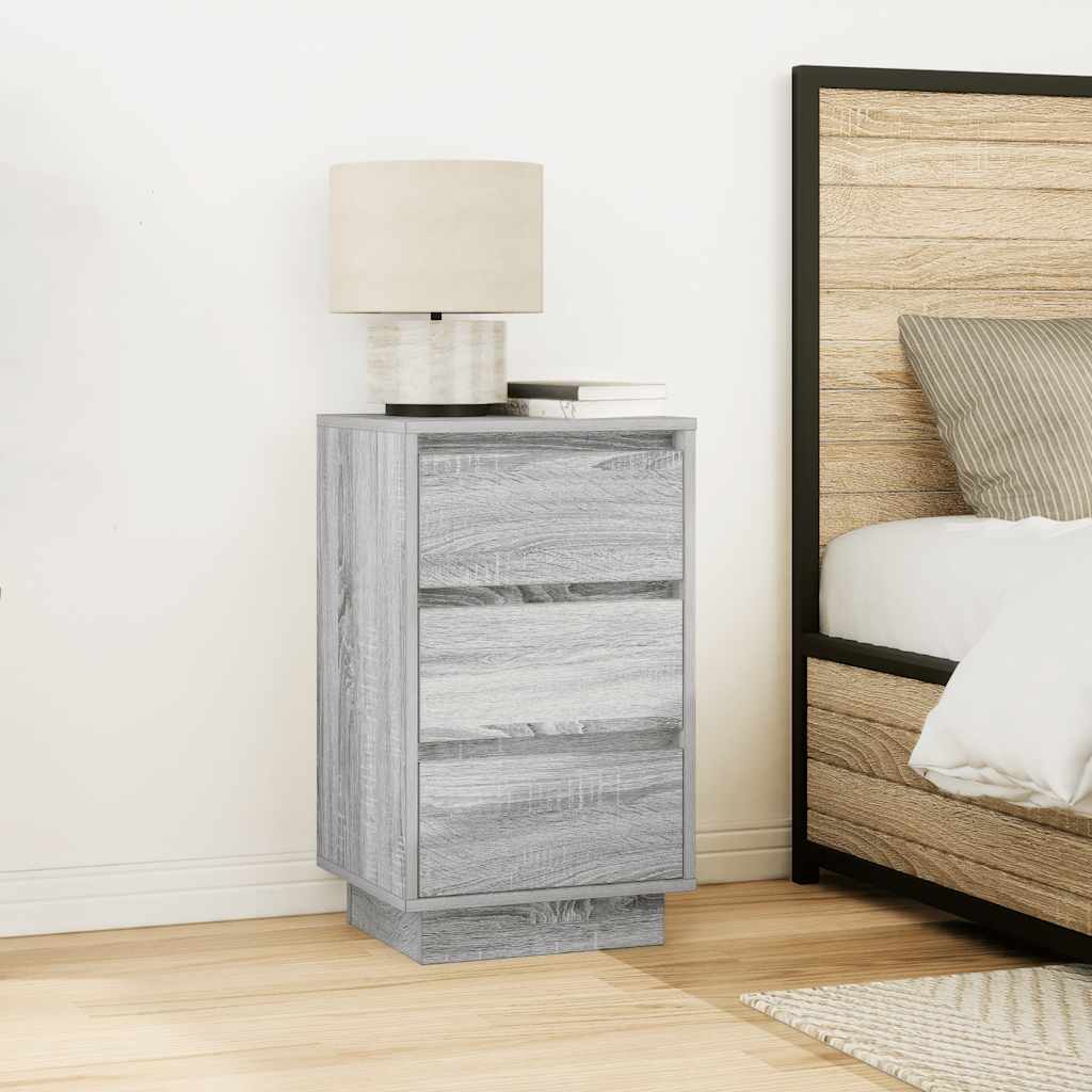 Mesa de cabeceira com luzes LED 38x34x65 cm cinzento-sonoma