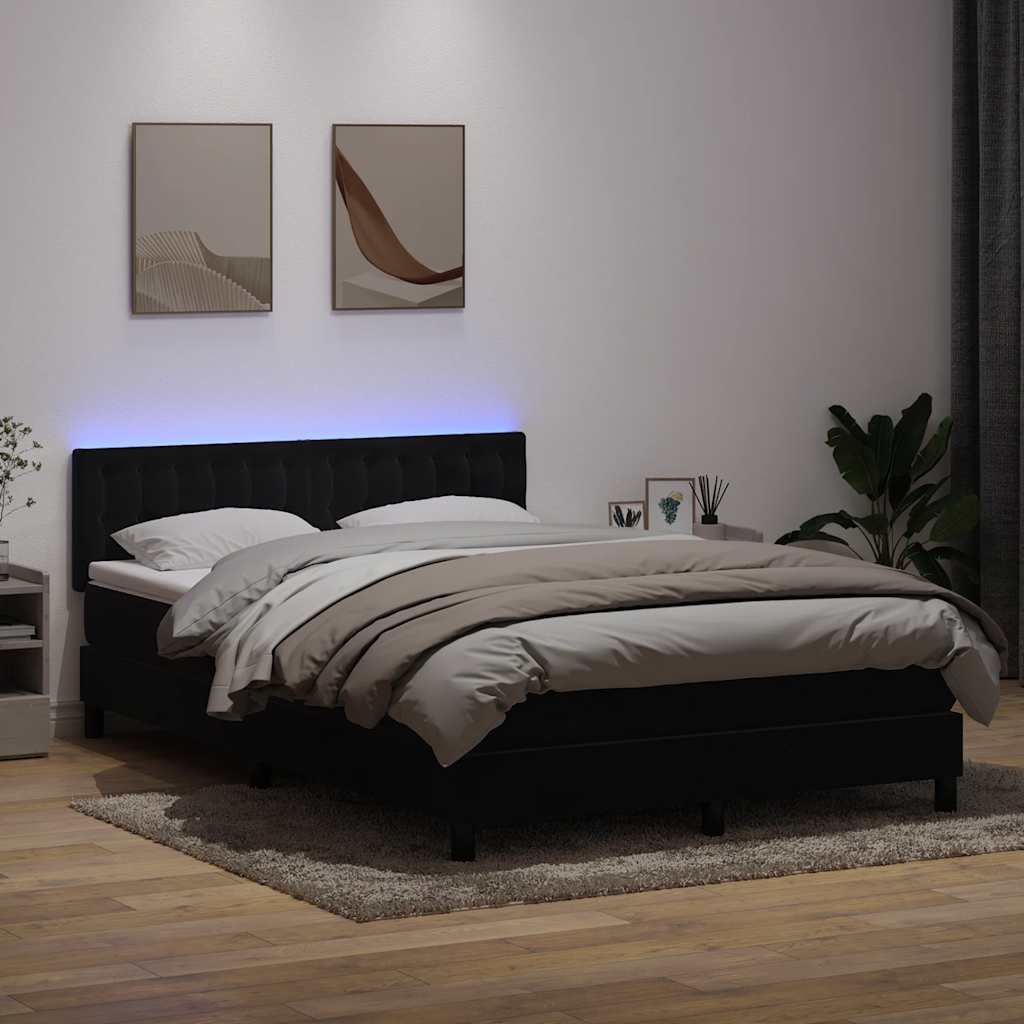 Cama box spring c/ colchão e LED 160x210 cm veludo preto