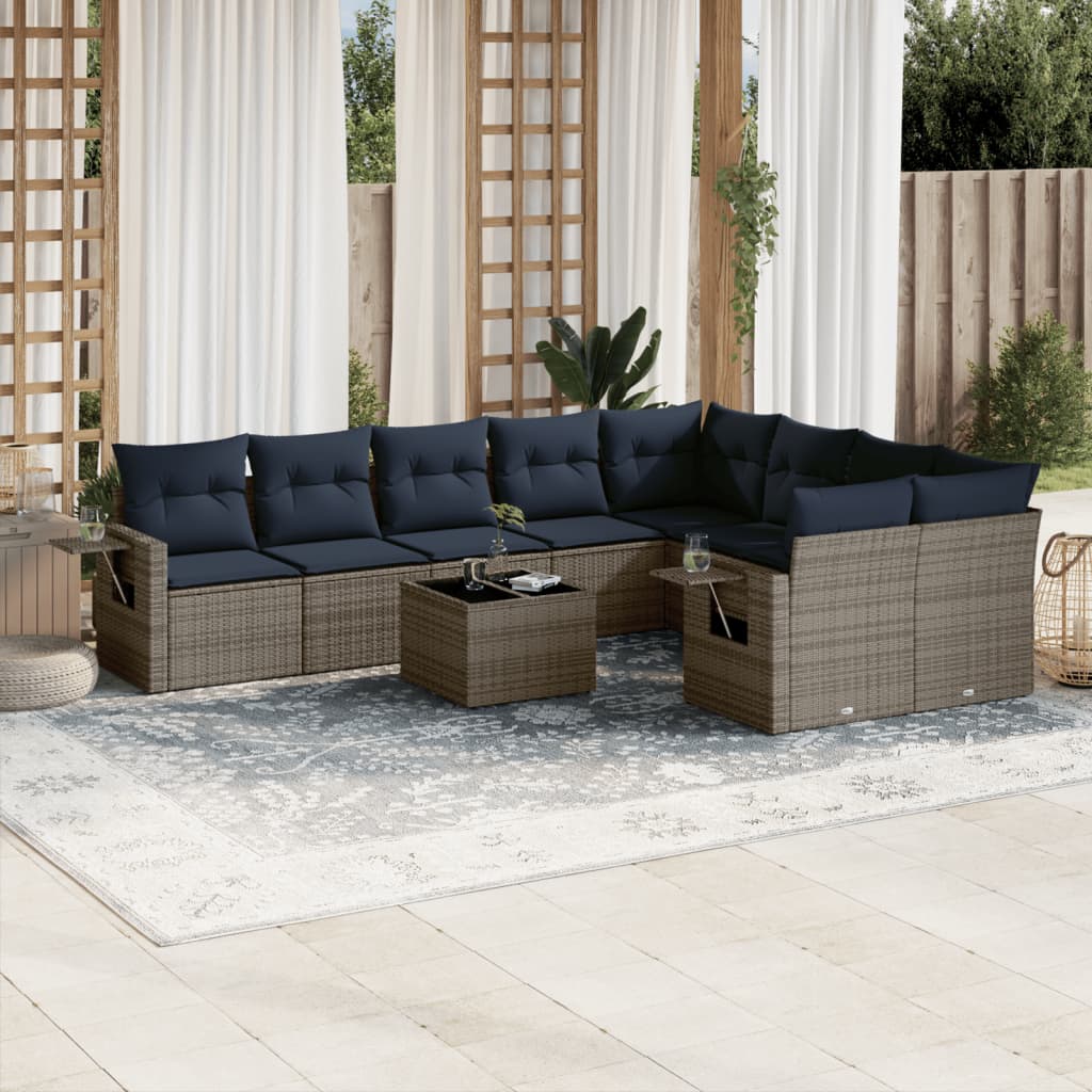 Conjunto de sofá de jardim com 10 peças e almofadas em rattan sintético cinza